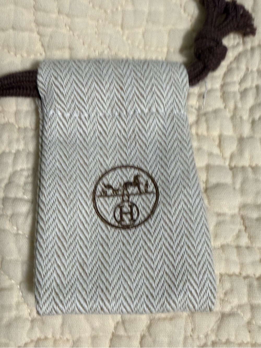 Hermes Small Drawstring Jewelry Pouch in Ivory and Dark Brown’